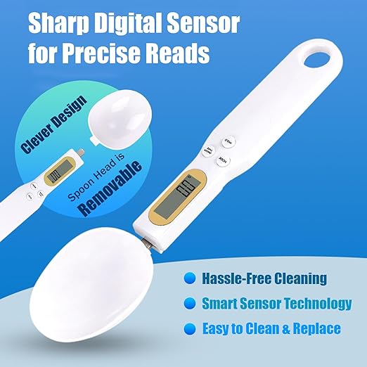 Food Measuring Spoon, Digital Kitchen Scale, high-Precision Small Scale, Handheld use, with Weight Removal Function (White)