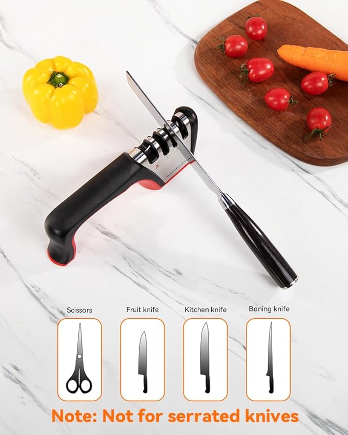 Brigii 4-in-1 Knife Sharpener, Kitchen Knife Accessories for Ceramic Knives, Steel Knives and Scissors, Aiding in Repair, Restoration, and Polishing of Blades