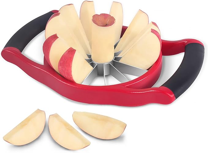 Newness 5.12 Inch Extra Large Apple Slicer, Heavy Duty Apple Slicer 12 Slices, Durable Apple Cutter Slicer, Stainless Steel Apple Slicer and Corer - for Apple, Potato, Onion and More, Red