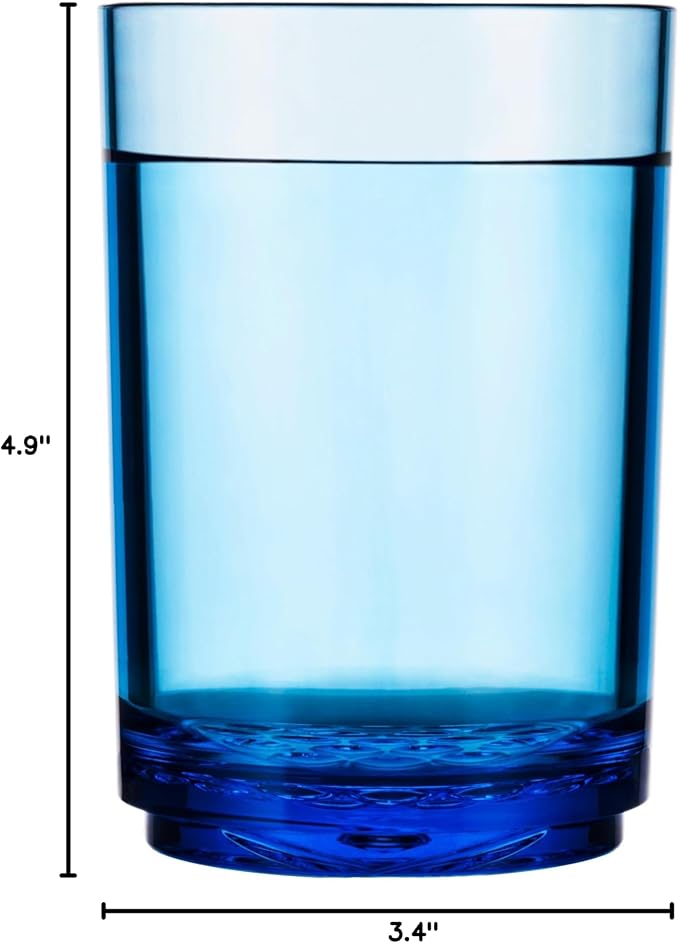 Drinique Unbreakable 16 Oz Drinking Glasses, Set of 4 - Tritan Plastic Shatterproof Tumbler Water Glasses, Drinking Cups, BPA-Free, Dishwasher Safe Alternative Glass Cups Set, 16 Ounces, Blue