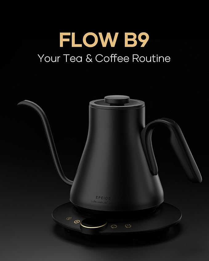 Cocinare Barista Collection Gooseneck Electric Kettle, ±1℉ Precise Temperature Control for Pour-Over Coffee & Tea, Quick Heating 1500W, Stainless Steel Interior, 0.9L (Matte Black)