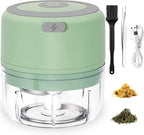 Electric Herb Grinder for Spice- Efficiency 3.4oz Large Grinder for Grinding Fresh and Dry Herb, Portable USB Charge with Clear Chamber, Clean Brush and Tweezers As a Gift (Pale-green)