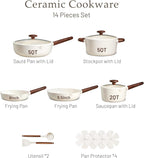 CAROTE Ceramic Cookware Sets, Pots and Pans Set Non stick, Non Toxic Healthy Induction Cookware, 14 Pcs Nonstick Kitchen Pots and Pans Set, PFAS PTFE Free, Dishwasher Safe