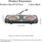 Compact and Portable Countertop Burner- Countertop Double Coiled Burner 2000 Watts Electric Hot Plate Temperature Controls Black