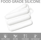 Silicone Eclair Mold, 6-Cavity Hot Dog Bun Pan, Finger Biscuit Baking Tray for Chocolate Cracker Bar, White, Set of 2