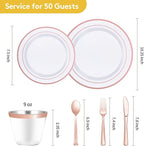 Goodluck 300 Pieces Rose Gold Disposable Plates for 50 Guests, Plastic Plates for Party, Wedding, Dinnerware Set of 50 Dinner Plate, 50 Salad Plates, 50 Spoons, 50 Forks, 50 Knives, 50 Cups