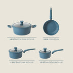 Gibson Home Helensburgh 7-Piece PFA-Free Ceramic Nonstick Carbon Steel Cookware Set – Blue Pots and Pans with Glass Lids, Saucepan, Dutch Oven, Fry Pan