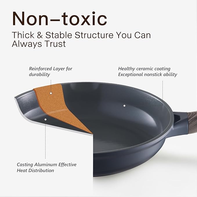 Pots and Pans Set Nonstick 22 Pcs, Ceramic cookware set Non-Toxic CoatingGray Granite Kitchen Cookware Set, Induction Kitchen Cooking Set w/Frying Pans, Saucepans & Glass Lids, PFOS & PFOA Free