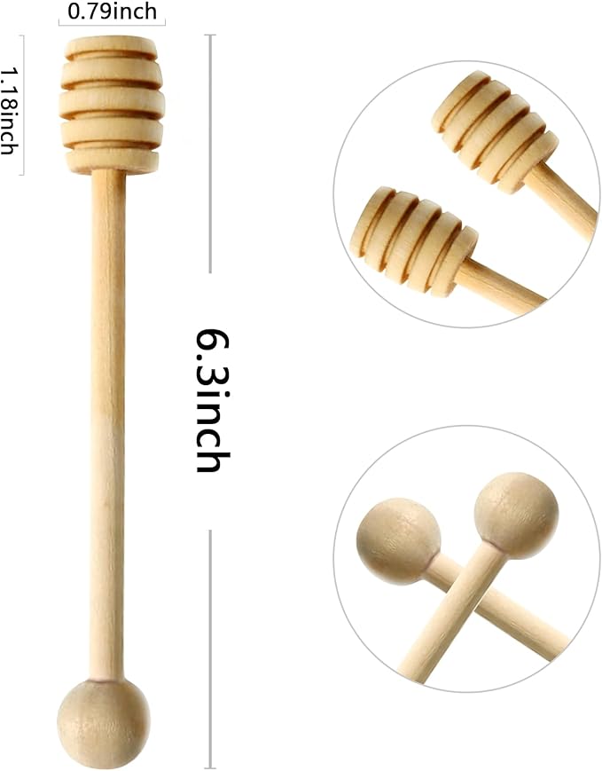 4PCS Honey Mixing Stirrer, 6.3 Inches Wooden Honey Dipper, Smooth Honey Comb Stick, Honey Spoon Collecting Dispensing Drizzling Jam (Round Handle)