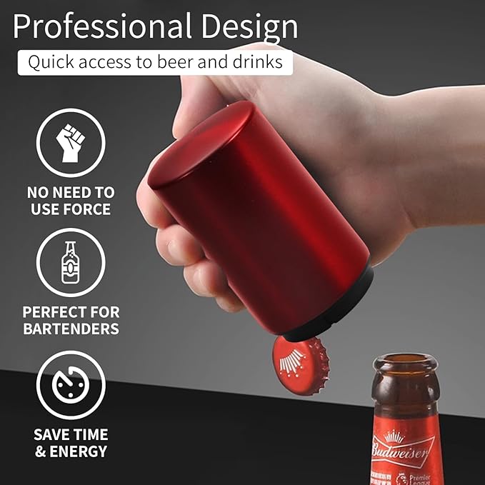 2PCS Beer Bottle Opener Bottle Cap Opener Destapadores de Cerveza Automatic Bottle Opener, Down-Pop Off Beer Bottle Opener with Magnetic Cap Catcher, Home Bars Kitchen Cool Bartender Tools