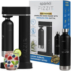 Fizzit Sparkli Carbonated Soda Maker with 1L Stainless Steel Bottle | Customizable Carbonation | Soda Streaming Fizzy Water Machine | Luxury Bubbles, Dishwasher Safe & Eco-Friendly Reusable Bottle