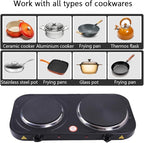 Compact and Portable Countertop Burner- Countertop Double Cast Iron Burner 2000 Watts Electric Hot Plate Temperature Controls Black