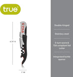 True Jetsetter TSA Compliant Double Hinged Waiters Corkscrew Wine Opener, Durable Stainless Steel with Built-in Bottle Opener and Foil Cutter for Travel, Outdoor Adventures, Home Bar, Set of 1, Black