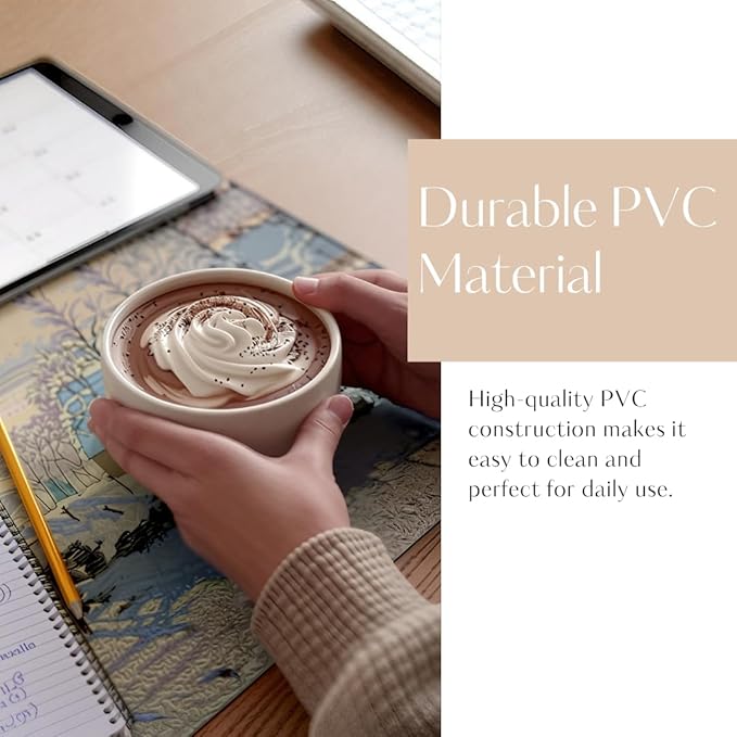 Art-Inspired Washable PVC Placemats Set of 6, Heat-Resistant Non-Slip Table Mats for Kitchen Dining Table Decor (The Magpie)