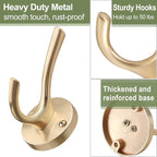 Gold Coat Hooks for Wall, 2 Pack Heavy Duty Towel Robe Hooks, Hats Hooks for Entryway Cubicle Closet Mudroom Bathroom Garage