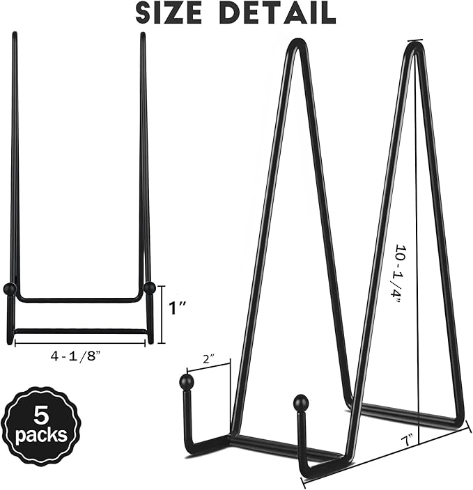 IBosins 5 Pack 10 Inch Plate Holder Display Stands, Large Metal Black Frame Stand for Picture, Book, Photo Easel, Creation, Collectibles
