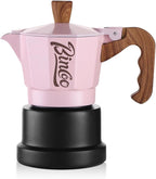 Bincoo Espresso Maker Stovetop,Camping Moka Pot 2 Cup/120ML,Stove Top Espresso Italian Coffee Maker,Easy to Use (Pink-black)