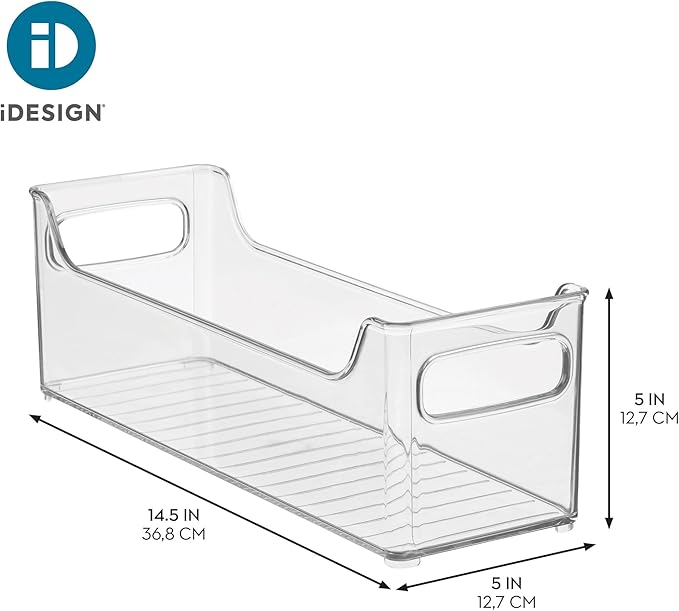 iDesign Stackable Plastic Pantry Bin with Handles for Cabinets or Fridge, Set of 2, Clear, Made in USA