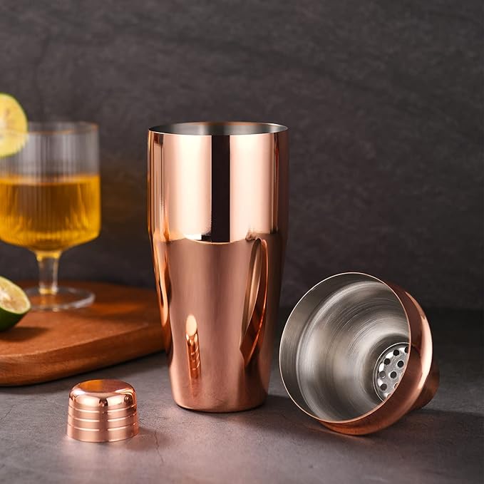 LUCKYGOOBO Cocktail Shaker,24 oz Martini Shaker,Food Grade Stainless Steel Martini Mixer Built-in Strainer,Drink Shaker,Bartender Kit Gifts. (Rose Gold)