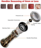 Salt and Pepper Grinder Set Combo - Black Pepper,Herb Shakers Mill Refillable Manual - Stainless Steel Lid - Adjustable Coarseness - Glass Material- Fits in Home,Kitchen,Barbecue