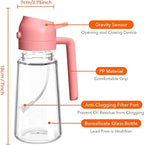 YARRAMATE 2Pcs 16oz/470ml Glass Olive Oil Sprayer for Cooking with Stickers, 2 in 1 Oil Dispenser for Kitchen Gadgets, Food Grade Premium Spray Bottle with Portion Control for Salad, BBQ (Pink&Black)