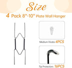 Bilillo 4 Pack Plate Hangers for The Wall, Suitable for 8''-10'' Decorative Plate,Invisible Heavy Duty Wire Plate Holder with Wall Hooks, Plate Hangers for Displaying Plates, Platter, Dish (Black)