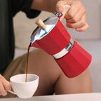 Sivaphe Aluminum Moka Pot 3 Espresso Cups, Percolator Espresso and Coffee Maker, Portable Stovetop Italian and Cuban Café Brewer for Home and Camping Red