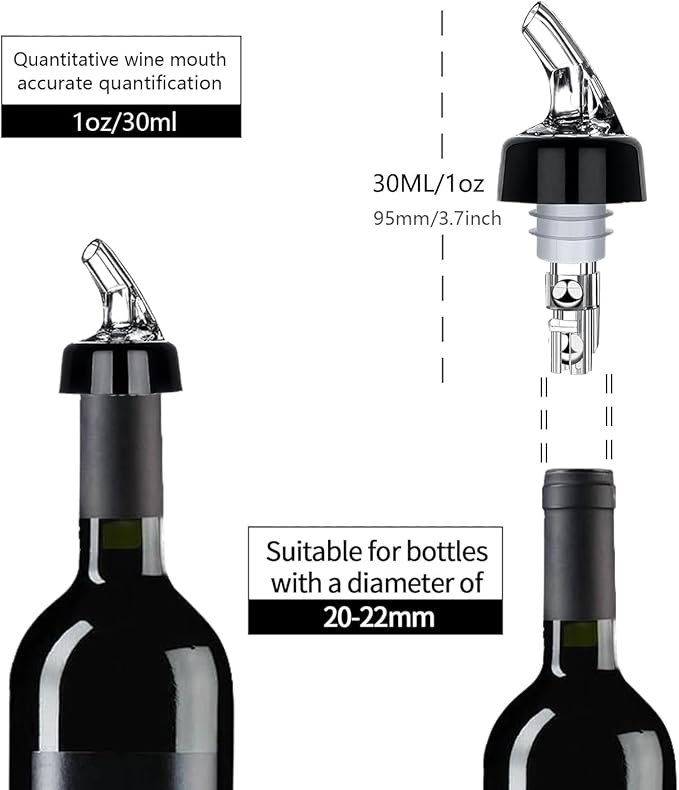 Automatic Measured Bottle Pourer -1 oz (about 30 mL) Set of 6,Pour Spouts for Liquor Bottles with Dust Caps,Measure Pourer Drinks Wine Cocktail Dispenser, Suitable for Home Kitchen Bar Shot Pourer