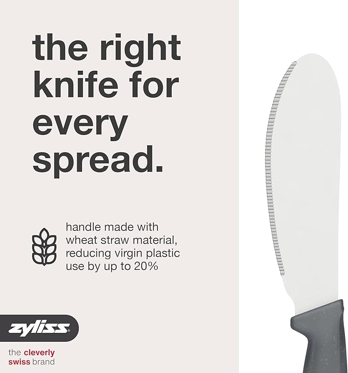 Zyliss Sandwich Knife & Condiment Spreader - Sandwich Spreader for Butter, Cream Cheese, & Jellies - Ergonomic Stainless Steel Spreading - Butter Spread for Bagels & Toast - Gray 4.7"