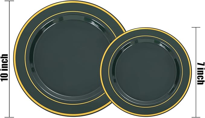 NOCCUR 200PCS Green Plastic Plates for 100 Guests - Include 100PCS 10" Dinner/ 100PCS 7" Dessert Disposable Plates Heavy Duty - Ideal for Party/Wedding/Christmas