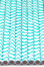 Pack of 300 Turquoise Chevron Biodegradable 4-Ply Paper Drinking Straws (Compostable, Non-toxic, BPA-free)