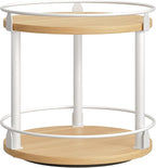 YATINEY Lazy Susan Organizer, Rotating Spice Rack, 2 Tier Spice Turntable Organizer, Industrial Turntable Spice Holder, for Kitchen Countertop, Compact and Versatile, White and Natural SR22WN