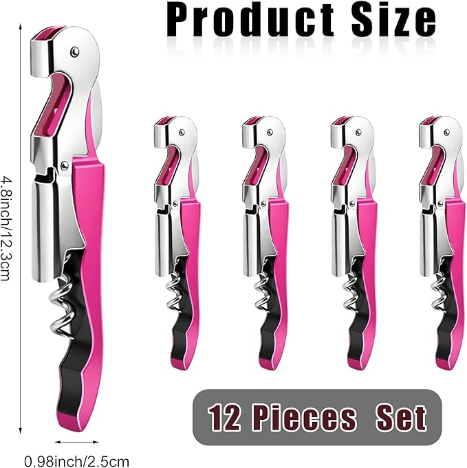 12 Pieces Professional Waiter Corkscrew Wine Openers,Pink Wine Keys Opener Stainless Steel Hinges Serrated Foil Cutter for Restaurant Waiters, Sommelier, Bartenders (Pink)