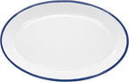 Red Co. Enamelware Metal Classic 13" Serving Oval Tray Platter, Solid White/Navy Blue Rim