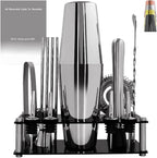 Professional Cocktail Shaker Set with Stand Cocktail Recipes, 15-Piece 750/600ml Bartender Kit, Bar Sets Bartending Kit Bar Tool Set 25/20oz Boston Shakers, Jigger, Muddler (Silver)