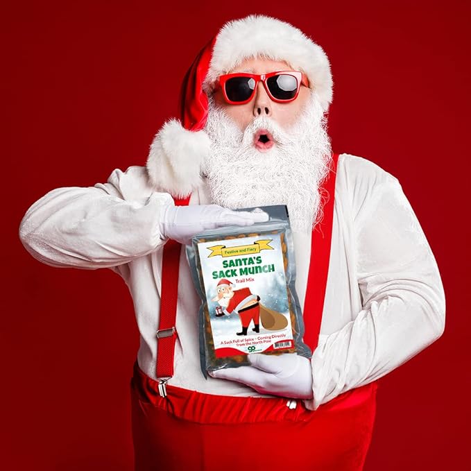 Santa's Sack Munch Spicy Trail Mix - Funny mooning Santa Claus design - Edible gifts for Men - Spicy mix, Made in the USA
