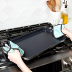 Nordic Ware Double Burner High-Sided Formed Griddle with 2 Oven Hot Pads