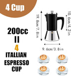 4 Cup Thickened 304 Stainless Steel Moka Pot Stovetop Espresso Maker Cafeteras Italian Percolator Espress Makers Capable Greca Mocha Coffee Machine for Induction Home and Camping 200ml 6.6oz