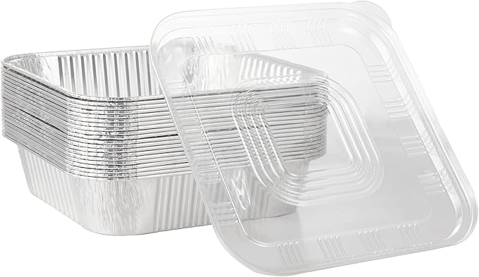 Waytiffer 20-Pack Disposable Aluminum Foil Tins - Heavy Duty Square Cake & Baking Pans with Plastic Dome Lids