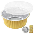 10" Deep Round Aluminum Foil Pans with Lids (5 Pack), Heavy Duty Grease-Resistant Containers for Baking, Heating, Meal Prep & Food Storage, 4" Depth, 118oz
