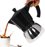 No Coating 4 Cup Aluminum and Stainless Steel Moka Pot Stovetop Espresso Maker Italian Coffee Machine 220ml 7.44oz Suitable for Gas Induction Stovetop Greca Coffee Maker Percolator Black