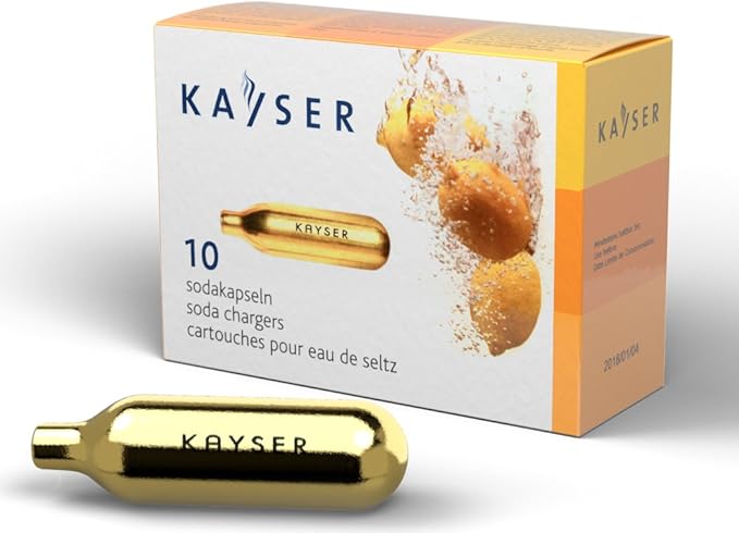 Kayser Seltzer Water Maker Cartidges | Soda Chargrers for Soda Water, Sparkling Water and Sodas Creation | Soda Makers Cartridges Compatible with Soda Siphon and Soda Can Dispensers | 20 pack, 8g