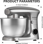 Stand Mixer, 3 in 1 Stand Mixer, 5.5Qt Electric Mixer, Mixer with Stainless Dough Hook, Wire Whip & Beater, Food Mixer for Baking, Cake and Most Home Cooks, Silver