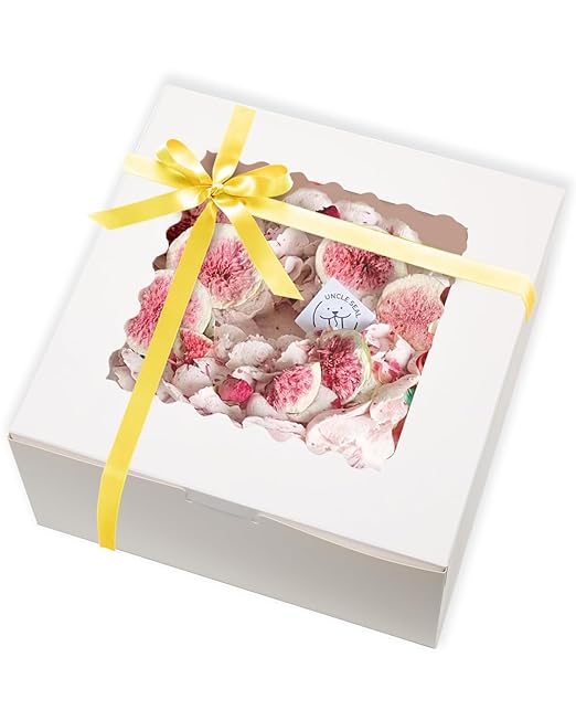 qiqee 8x8x5 Cake Box, 18 Sets White Cake Box with Window ＆ 18 Sets 8" White Cake Round Boards, 8inch Cake Containers, 10 Meters Gold Silk Ribbon