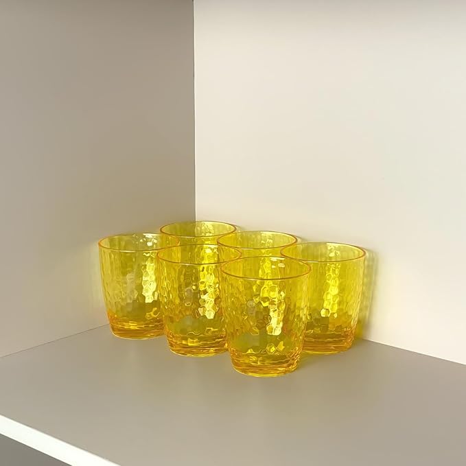 Set of 6 Hammered Style 15-ounce/430ml Acrylic Glasses Plastic Tumbler,BPA Free,Dishwasher Safe (Yellow)