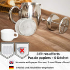 VeoHome - 0.75 litre plunger - Unbreakable and keeps the coffee hot for a long time thanks to its double stainless steel shell