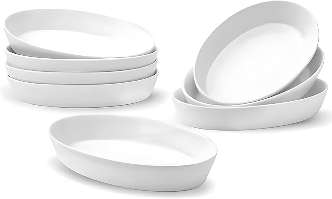 UIBFCWN Au Gratin Baking Dishes for Oven Safe, Set of 8, 7.5''x4.5'' Mini Casserole Dish, Ceramic Oval Baking Dish for Single Serving, Cauliflower Baking Dish, Banana Split Bowls, 11.5oz