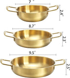 Okllen Set of 3 Korean Ramen Noodle Pot with Handles, Stainless Steel Everyday Pan, Golden Korean Cooking Pot for Soup, Noodle, Pasta, Home and Outdoor, Dishwasher Safe, Size 7", 8.7", 9.5"