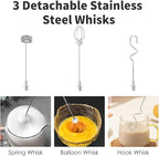 Rechargeable Milk Frother Handheld with 3 Detachable Stainless Steel Whisks, 3 Speed Adjustable Electric Whisk Foam Maker, Handheld Drink Mixer, Frother Wand for Coffee, with Storage and Charging Base