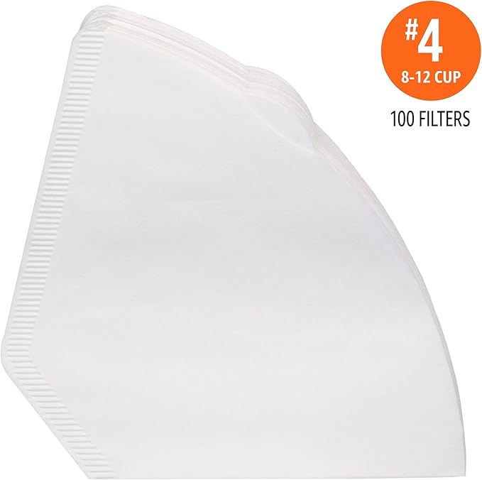 Amazon Basics Number 4 Cone Coffee Filters for 8-12 Cup Coffee Makers, White, 100 Count (Pack of 2)